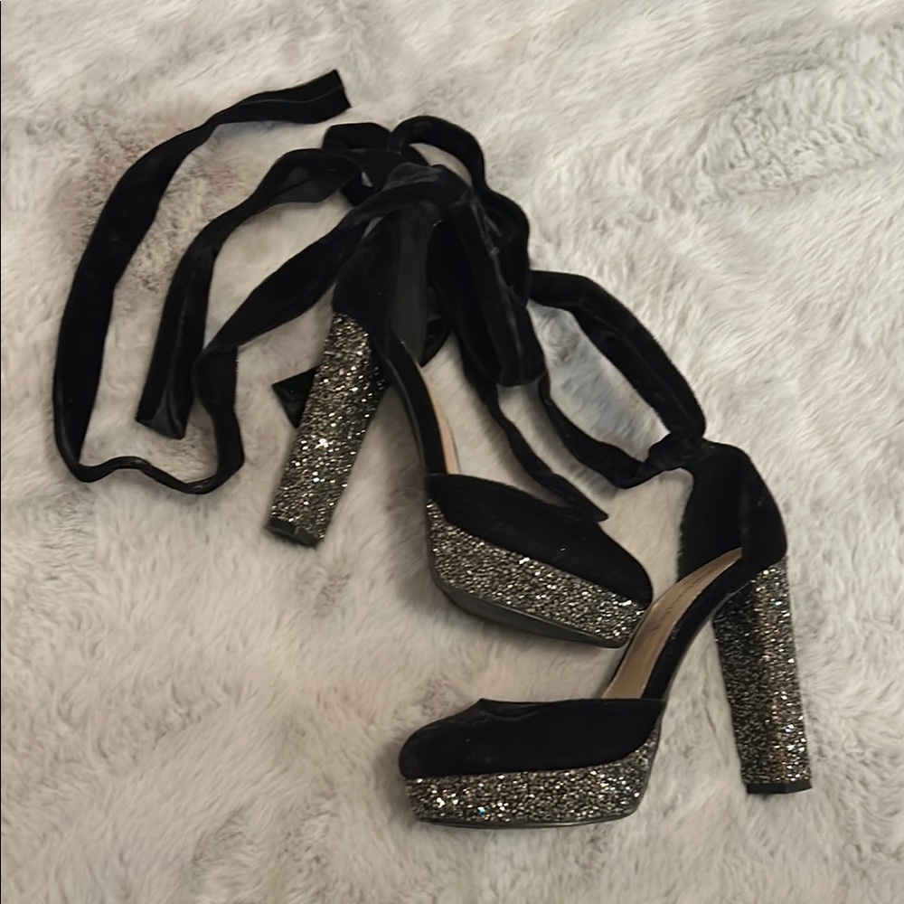 Elegant Black and Silver Platform Heels